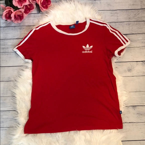 adidas Tops - Adidas Red Three Stripes Logo Tee